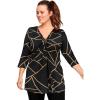 ellos Plus Size Stretch Knit V-Neck 3/4 Sleeve Knot Front Tunic(Black Brown Sugar Geo)
