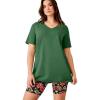 ellos Plus Size Stretch Knit V-Neck Short Sleeve Chest Pocket Tunic(Forest Jade)