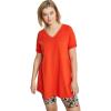ellos Plus Size Stretch Knit V-Neck Short Sleeve Chest Pocket Tunic(Spice Red)