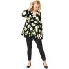 ellos Plus Size Tiered Tunic With Notch V-Neck(Black White Rose Print)