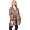 ellos Plus Size Tiered Tunic With Notch V-Neck(Rose Multi Print)