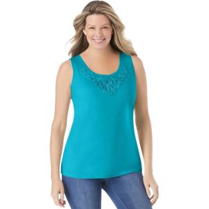 Woman Within Plus Size Beaded Tank Top(Pretty Turquoise)