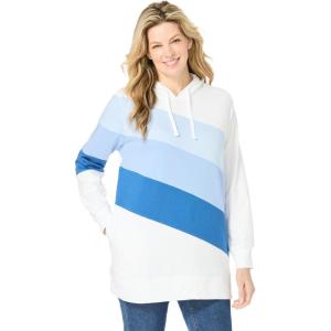 Woman Within Plus Size Color Block Hoodie Sweatshirt(White Multi Stripe)