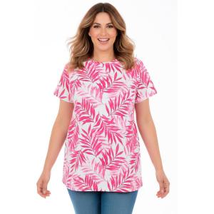 Woman Within Plus Size Perfect Printed Crewneck Tunic(Raspberry Palm Leaves)