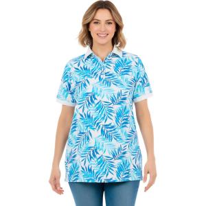 Woman Within Plus Size Perfect Printed Short-Sleeve Polo Shirt(Blue Breezy Palms)