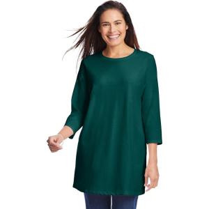 Woman Within Plus Size Perfect Three-Quarter Sleeve Crewneck Tunic(Emerald Green)