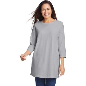 Woman Within Plus Size Perfect Three-Quarter Sleeve Crewneck Tunic(Heather Grey)
