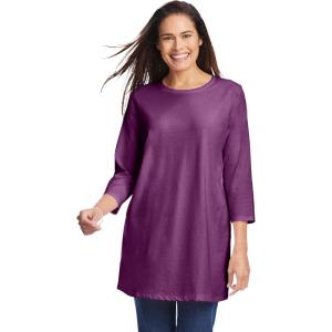 Woman Within Plus Size Perfect Three-Quarter Sleeve Crewneck Tunic(Plum Purple)