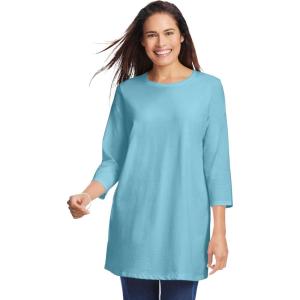 Woman Within Plus Size Perfect Three-Quarter Sleeve Crewneck Tunic(Seamist Blue)
