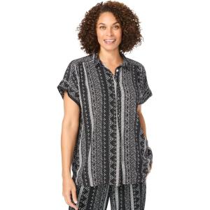 Woman Within Plus Size Relaxed Campshirt(Black Batik Stripe)