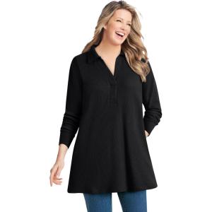 Woman Within Plus Size Relaxed Waffle-Thermal Tunic(Black)