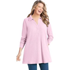 Woman Within Plus Size Relaxed Waffle-Thermal Tunic(Pink)