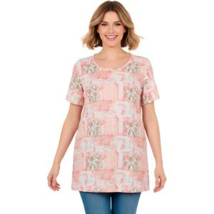 Woman Within Plus Size Short Sleeve Watercolor Tunic(Ivory Petal Patchwork)