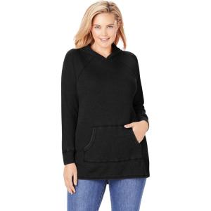 Woman Within Plus Size Waffle-Thermal Hoodie(Black)