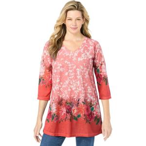 Woman Within Plus Size Watercolor Tunic(Melon Border Floral)