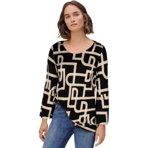ellos Plus Size Bell Sleeve A-Line Knit Tunic(Black White Print)