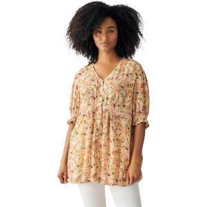 ellos Plus Size Button Front Crinkle Tunic(Light Strawberry Tropical)