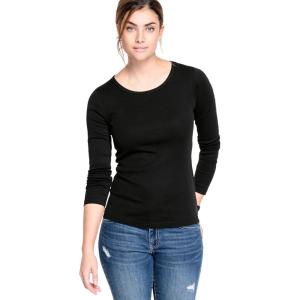 ellos Plus Size Cotton Spandex Scoop Neck 3/4 Sleeve Tee(Black)