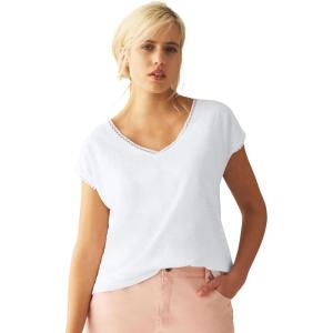 ellos Plus Size Crochet Trim Tee(White)
