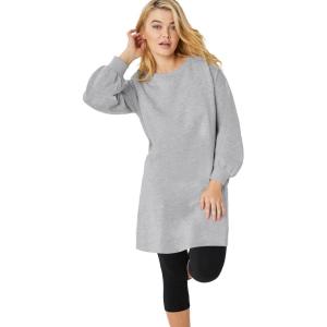 ellos Plus Size French Terry Blouson Sleeve Sweatshirt Tunic Dress(Heather Grey)