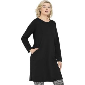 ellos Plus Size French Terry Tunic Dress(Black)