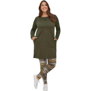 ellos Plus Size French Terry Tunic Dress(Deep Olive)