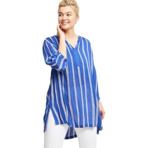 ellos Plus Size Notch Neck Crinkle Tunic(Rich Indigo White Stripe)