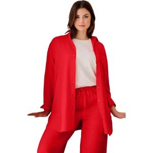 ellos Plus Size Oversized Linen-Blend Boyfriend Shirt(Hot Red)