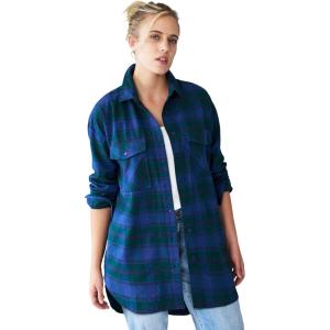 ellos Plus Size Plaid Button-Front Flannel Tunic(Black Watch Plaid)