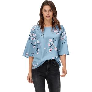 ellos Plus Size Relaxed Wide Sleeve Blouse(Blue Lake Floral)