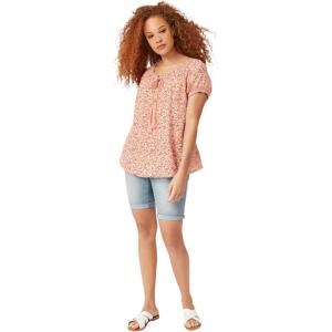 ellos Plus Size Ruffle Trim Peasant Blouse(Peach Bud Floral)