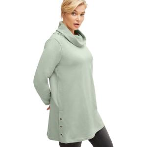 ellos Plus Size Side Snap Cowl Neck French Terry Sweatshirt Tunic(Desert Sage)