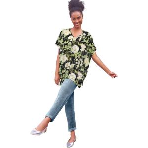 ellos Plus Size Stretch Knit Scoop Neck Oversized Tunic(Black White Floral)
