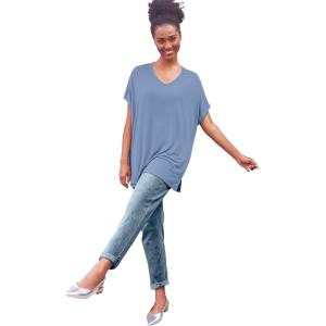 ellos Plus Size Stretch Knit Scoop Neck Oversized Tunic(Pale Indigo)