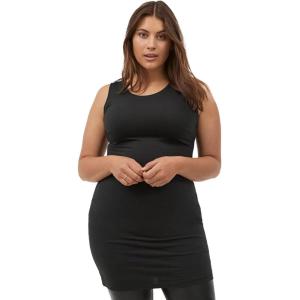 ellos Plus Size Stretch Knit Scoop Neck Sleeveless Long Tank(Black)