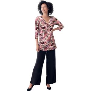 ellos Plus Size Stretch Knit V-Neck 3/4 Sleeve Knot Front Tunic(Dusty Pink Print)