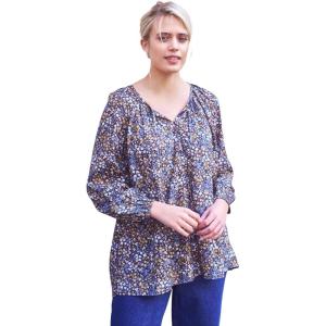 ellos Plus Size Tie Neck Peasant Tunic(Black Multi Ditsy Floral)