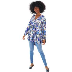 ellos Plus Size Tiered Tunic With Notch V-Neck(Pale Periwinkle Floral)