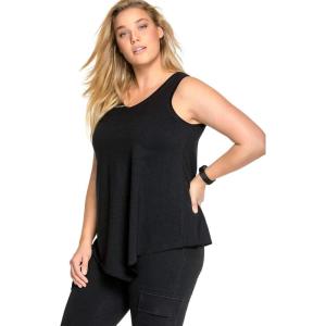 ellos Plus Size V-Neck Pointed Front Tank(Black)