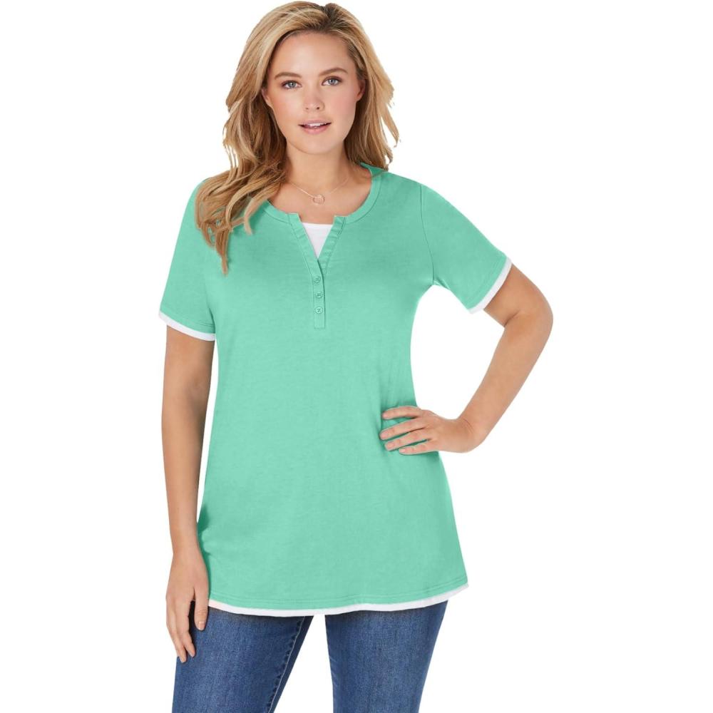image:imageWoman Within Plus Size LayeredLook TeePale Seafoam
