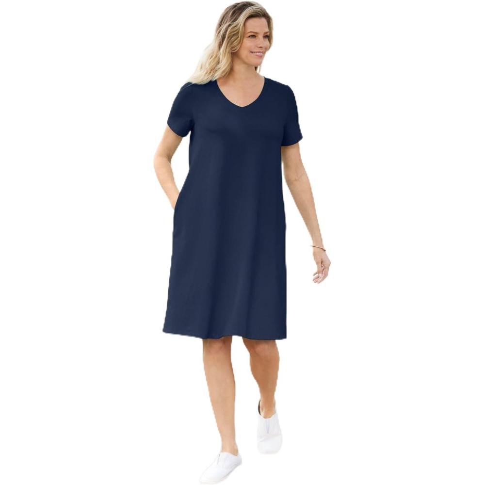 image:imageWoman Within Plus Size Perfect ShortSleeve VNeck Tee DressPetal Purple