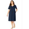 Woman Within Plus Size Perfect Short-Sleeve V-Neck Tee Dress(Orange Melon Hibiscus)