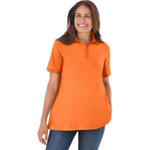 Woman Within Plus Size Perfect Short-Sleeve Polo Shirt(Orange Twist)
