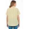 Woman Within Plus Size Perfect Short Sleeve Button-Down Shirt Oversized Tunic Blouse(Primrose Yellow Sunny Stripe)