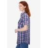 Woman Within Plus Size Perfect Short Sleeve Button-Down Shirt Oversized Tunic Blouse(Tulip Purple Charming Plaid)