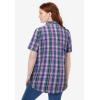 Woman Within Plus Size Perfect Short Sleeve Button-Down Shirt Oversized Tunic Blouse(Tulip Purple Charming Plaid)