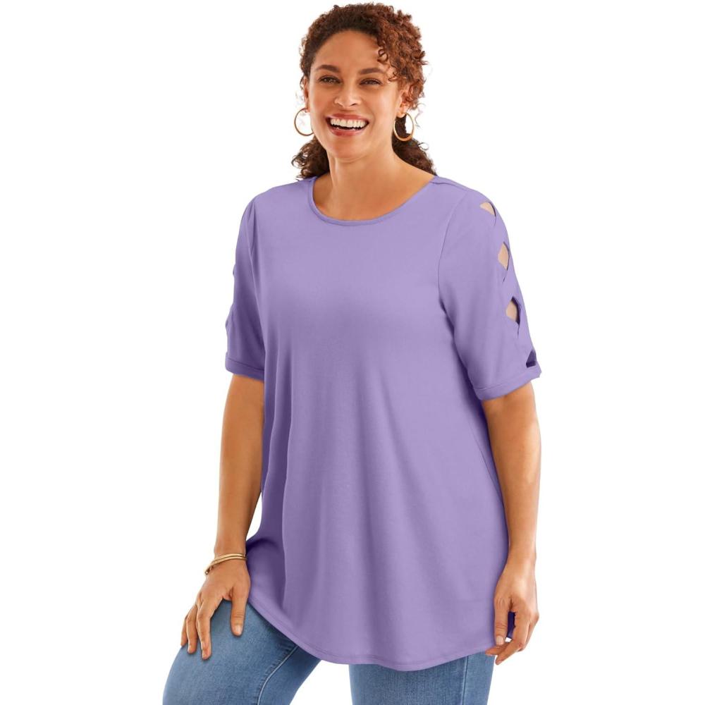 image:imageWoman Within Plus Size CutOut Sleeve TunicSoft Iris