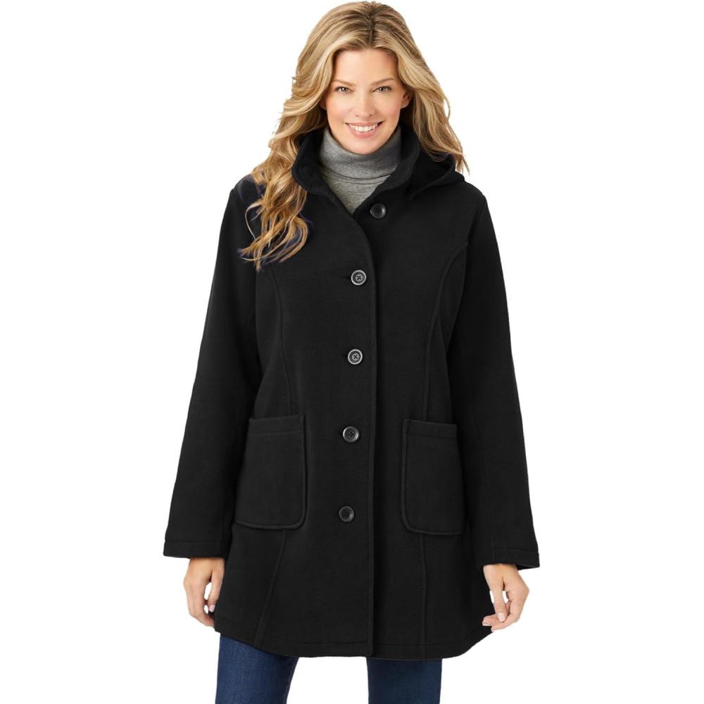 image:imageWoman Within Plus Size Hooded ALine Fleece CoatBlack