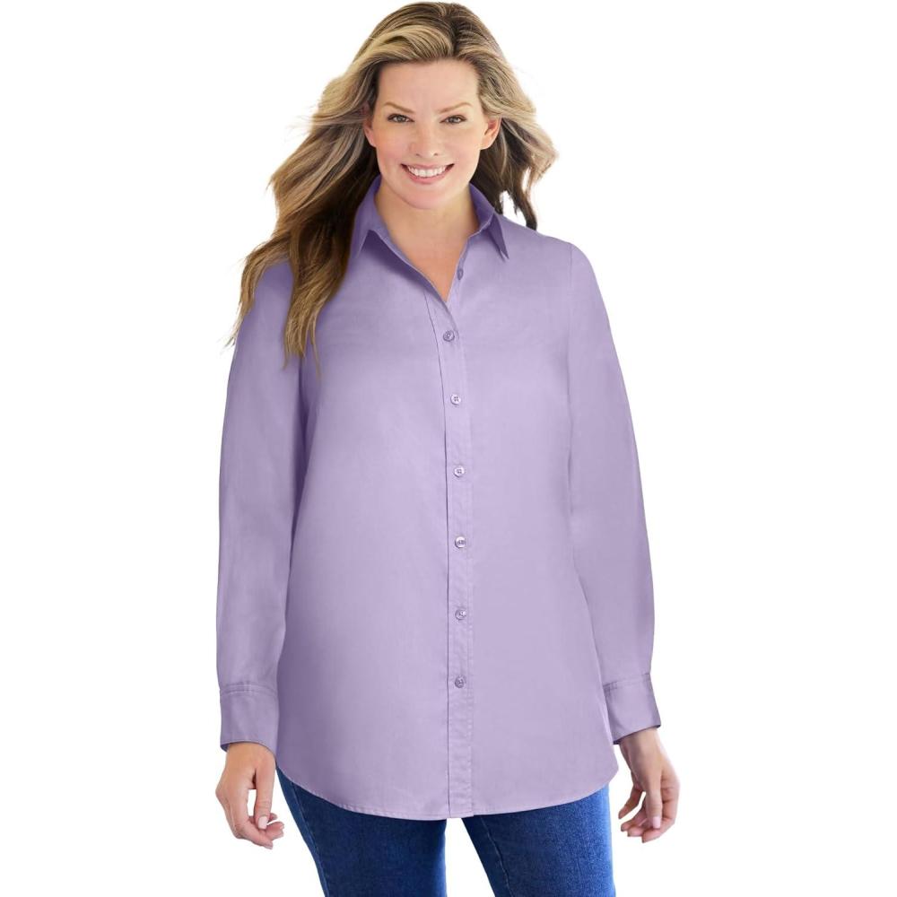 image:imageWoman Within Plus Size Petite Perfect Long Sleeve ShirtPale Lilac