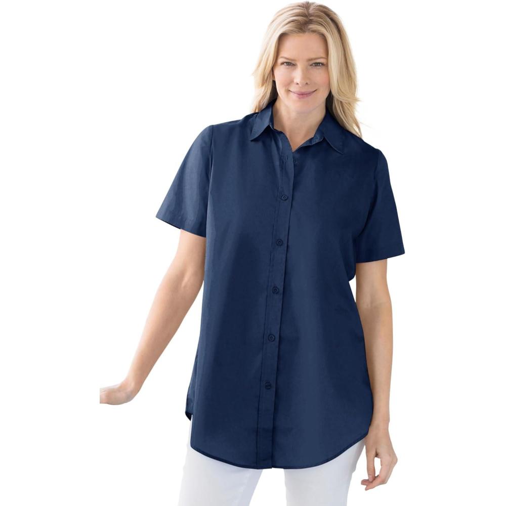 image:imageWoman Within Plus Size Petite Perfect Short Sleeve ShirtNavy